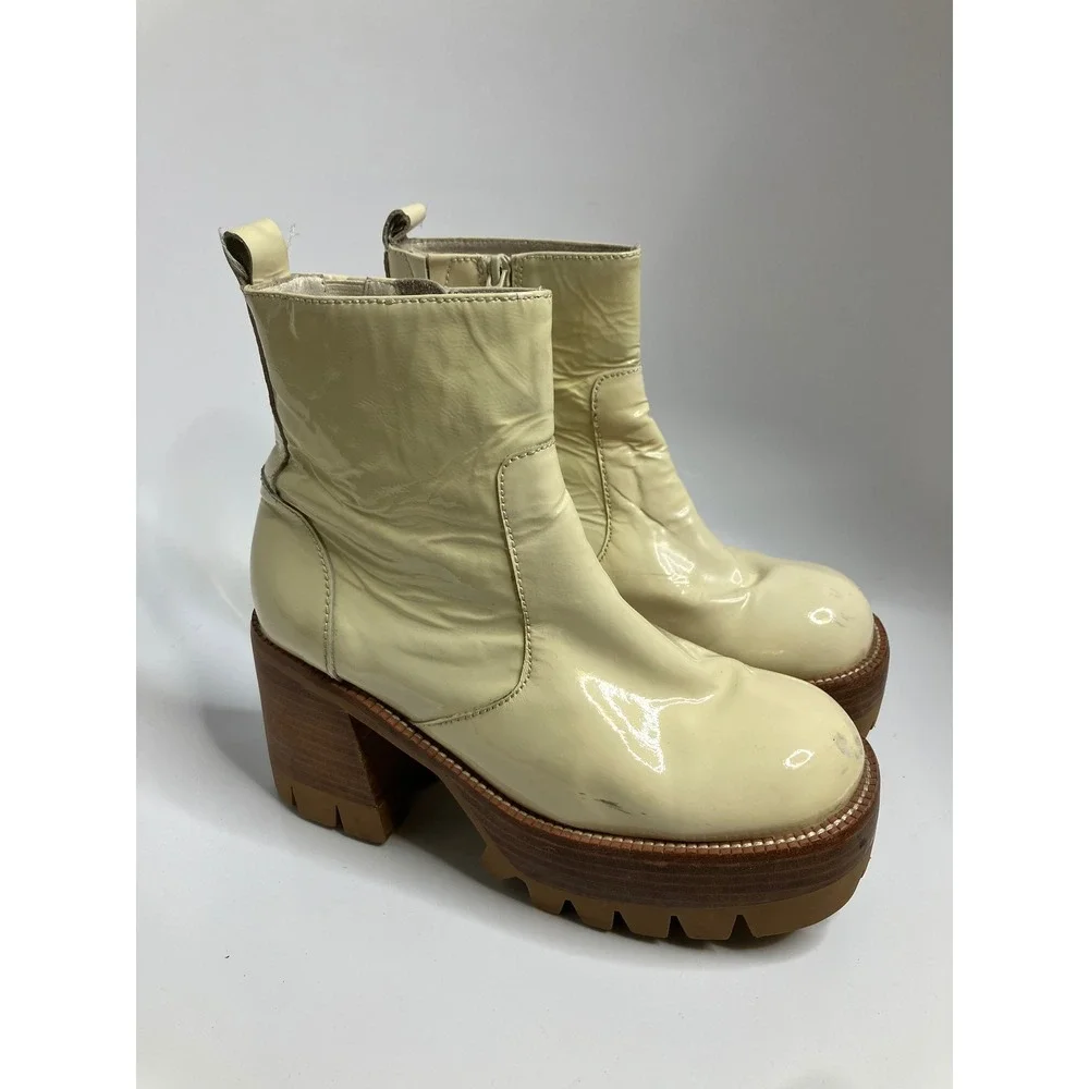 Jeffrey Campbell Quavo Platform Ankle Boots Womens Cream patent leather Lug Sole